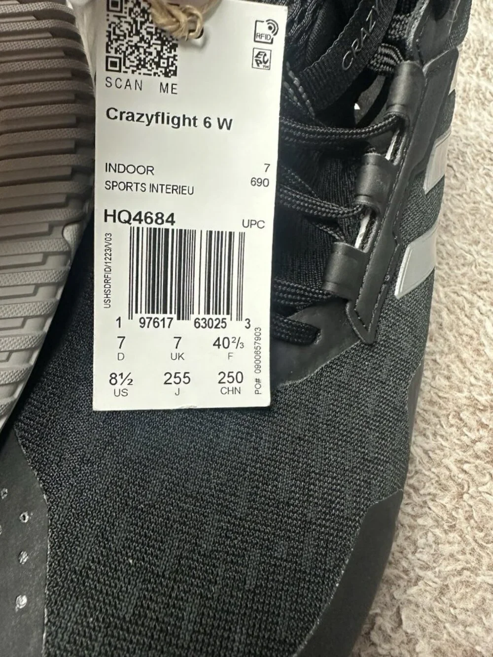 Adidas Women's Crazyflight 6 Black Silver Metallic Volleyball Shoes 8.5 HQ4684